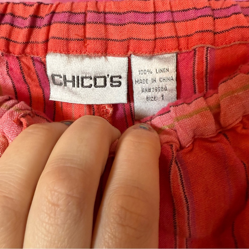 Chico's Vibrant Pink and Red Striped Pants- 100% Linen ☮️ - Picture 2 of 2